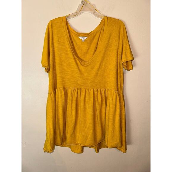 Terra & Sky Women's Top XL V-Neck Flowy Fit Flare 0x Plus Size Yellow Blouse - Picture 1 of 5